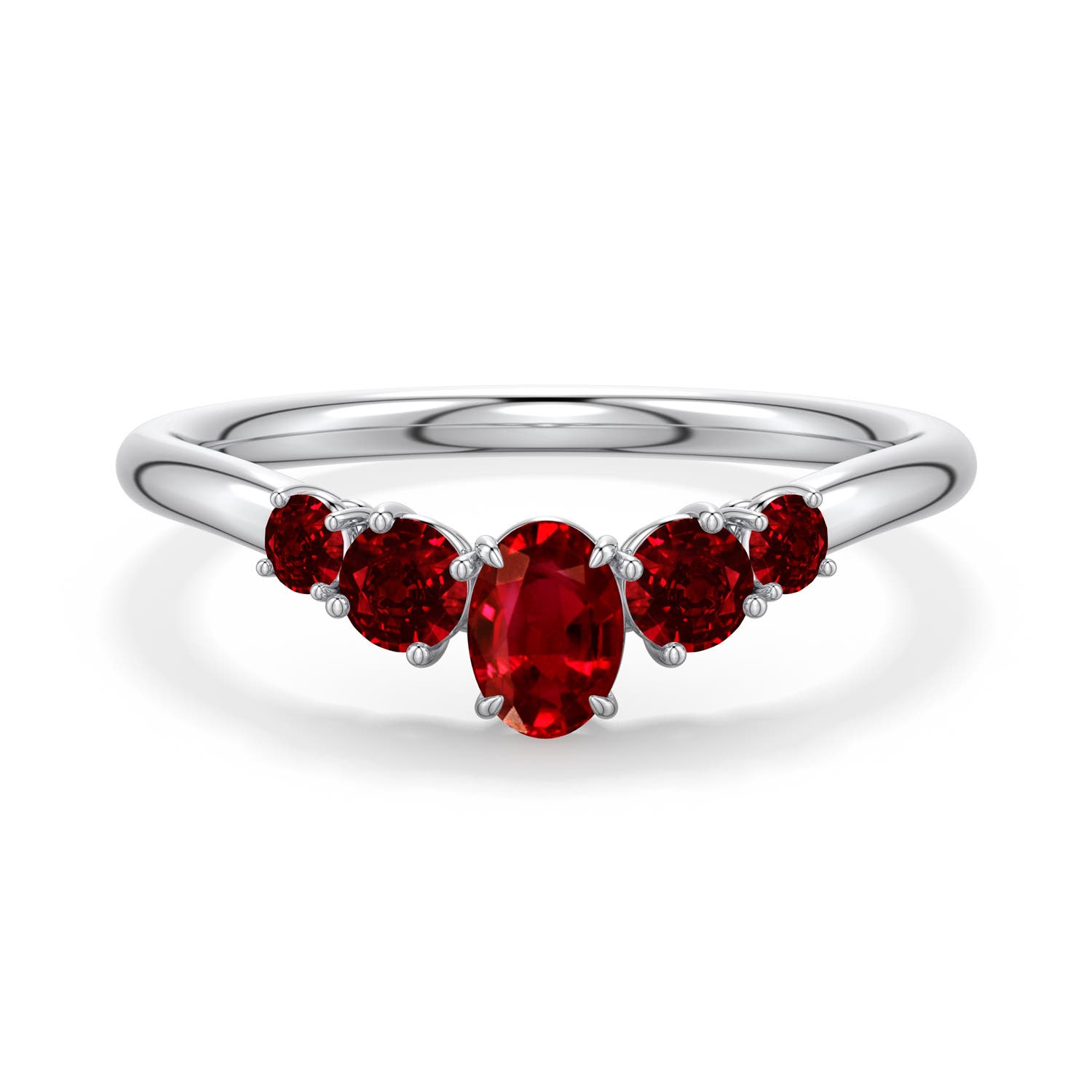 5x4mm Labgrown Oval Lab-Grown Ruby Graduated Side Stone Engagement Ring in 18K White Gold - main