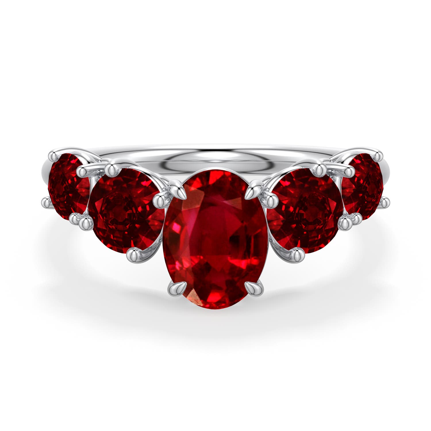 Oval Lab Ruby Lab-Grown Oval Ruby and Sideways Pear Diamond Three-Stone Engagement Ring