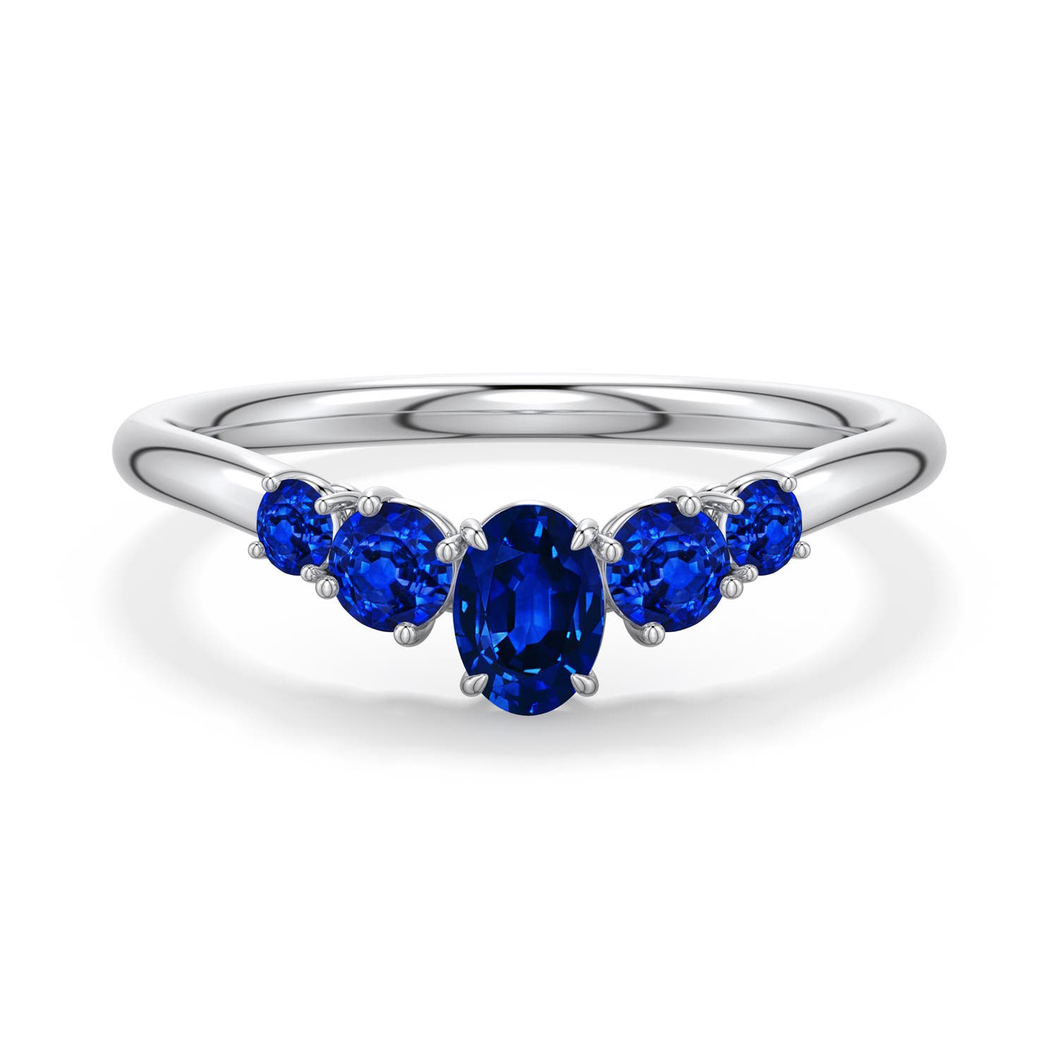 5x4mm Labgrown Oval Lab-Grown Blue Sapphire Graduated Side Stone Engagement Ring in White Gold - main