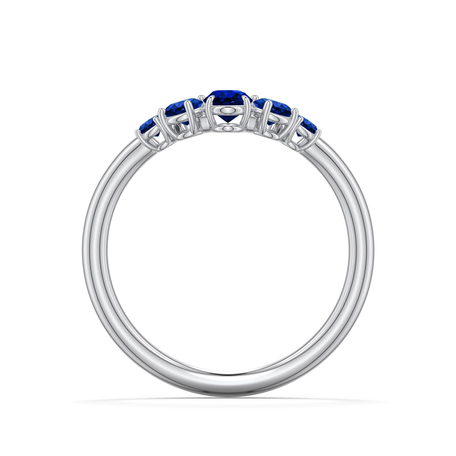 5x4mm Labgrown Oval Lab-Grown Blue Sapphire Graduated Side Stone Engagement Ring in White Gold - side 1