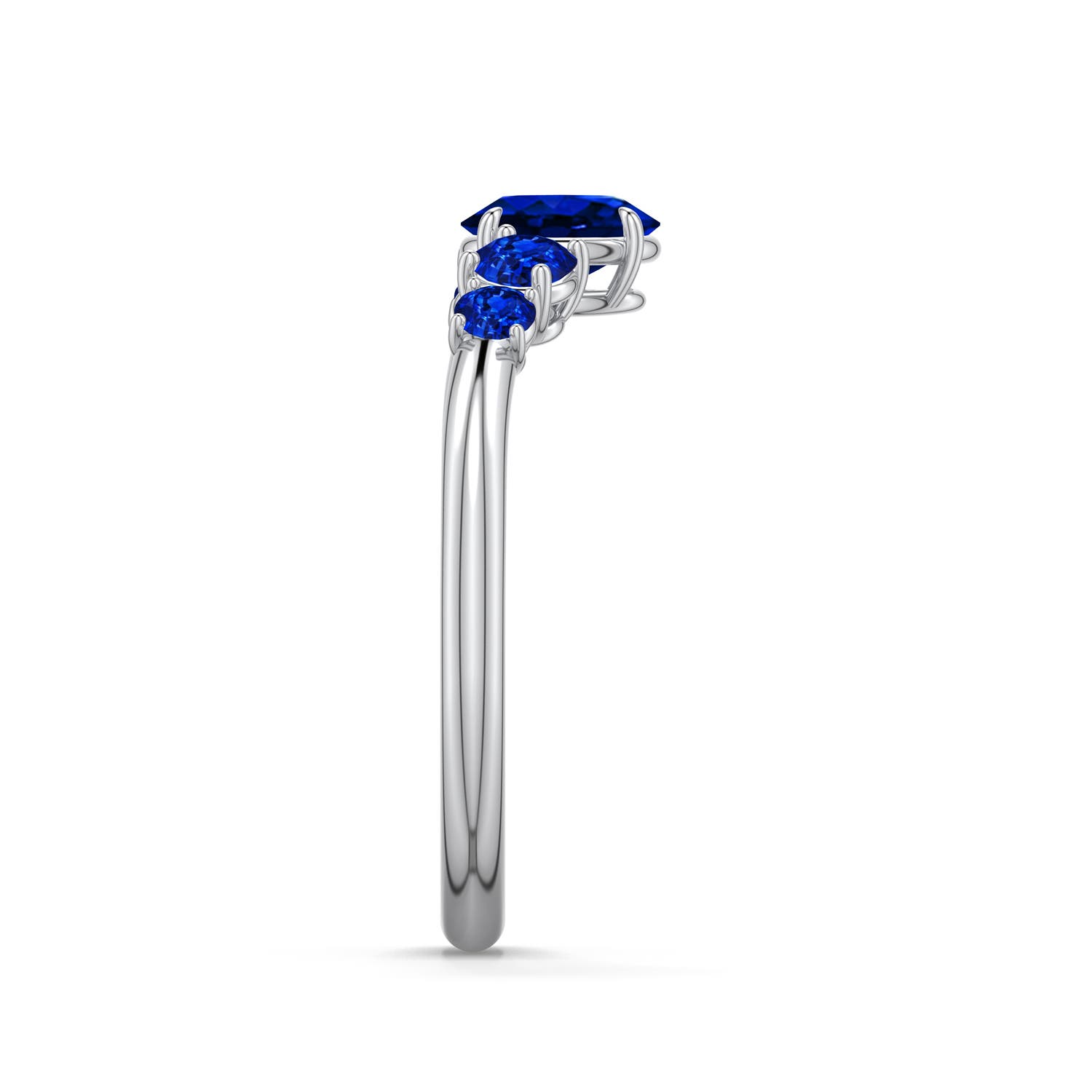 6x4mm Labgrown Oval Lab-Grown Blue Sapphire Graduated Side Stone Engagement Ring in White Gold - side 2 - side 4