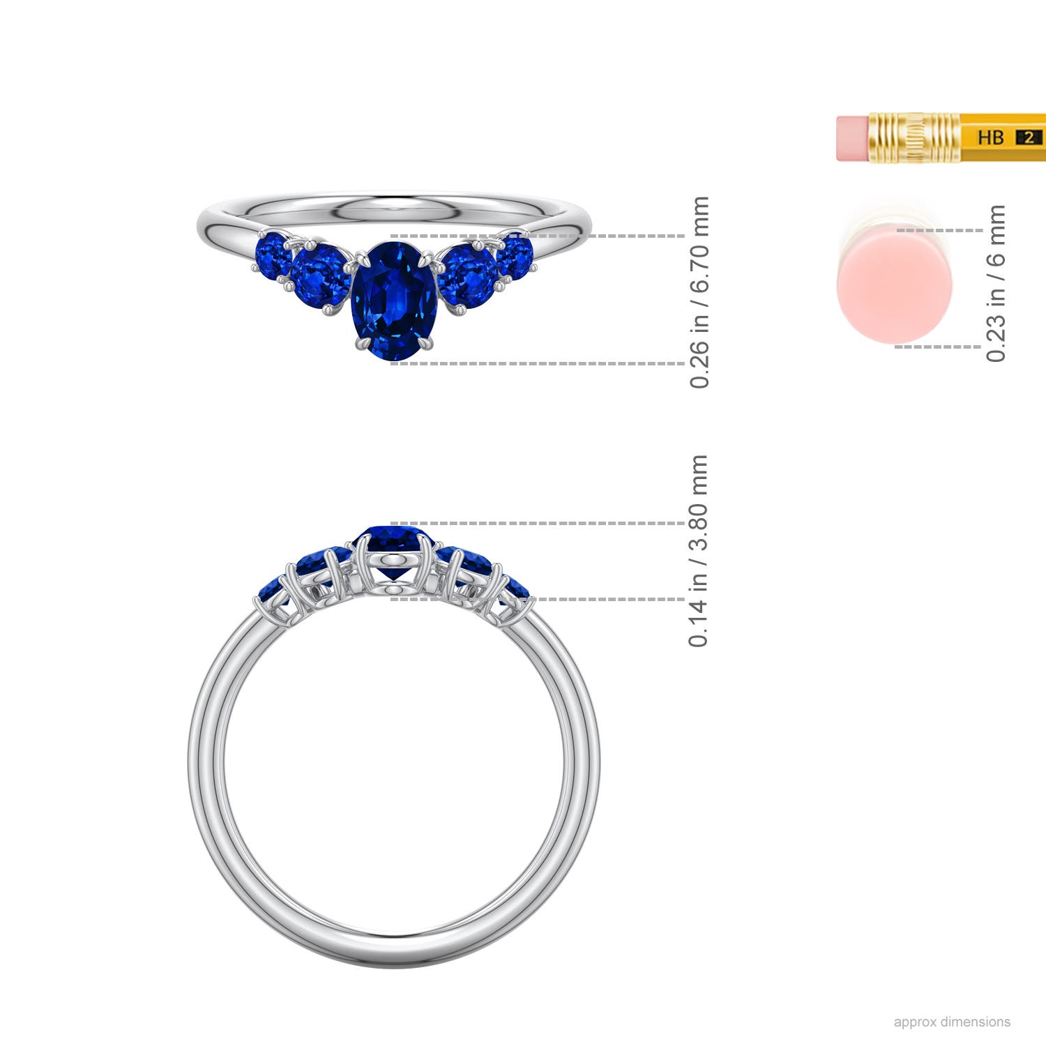 6x4mm Labgrown Oval Lab-Grown Blue Sapphire Graduated Side Stone Engagement Ring in White Gold - ruler - ruler