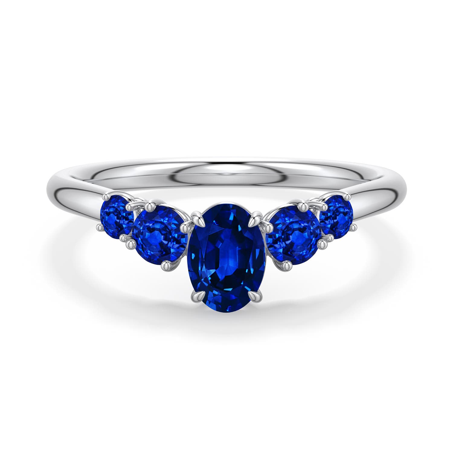 6x4mm Labgrown Oval Lab-Grown Blue Sapphire Graduated Side Stone Engagement Ring in 18K White Gold - main