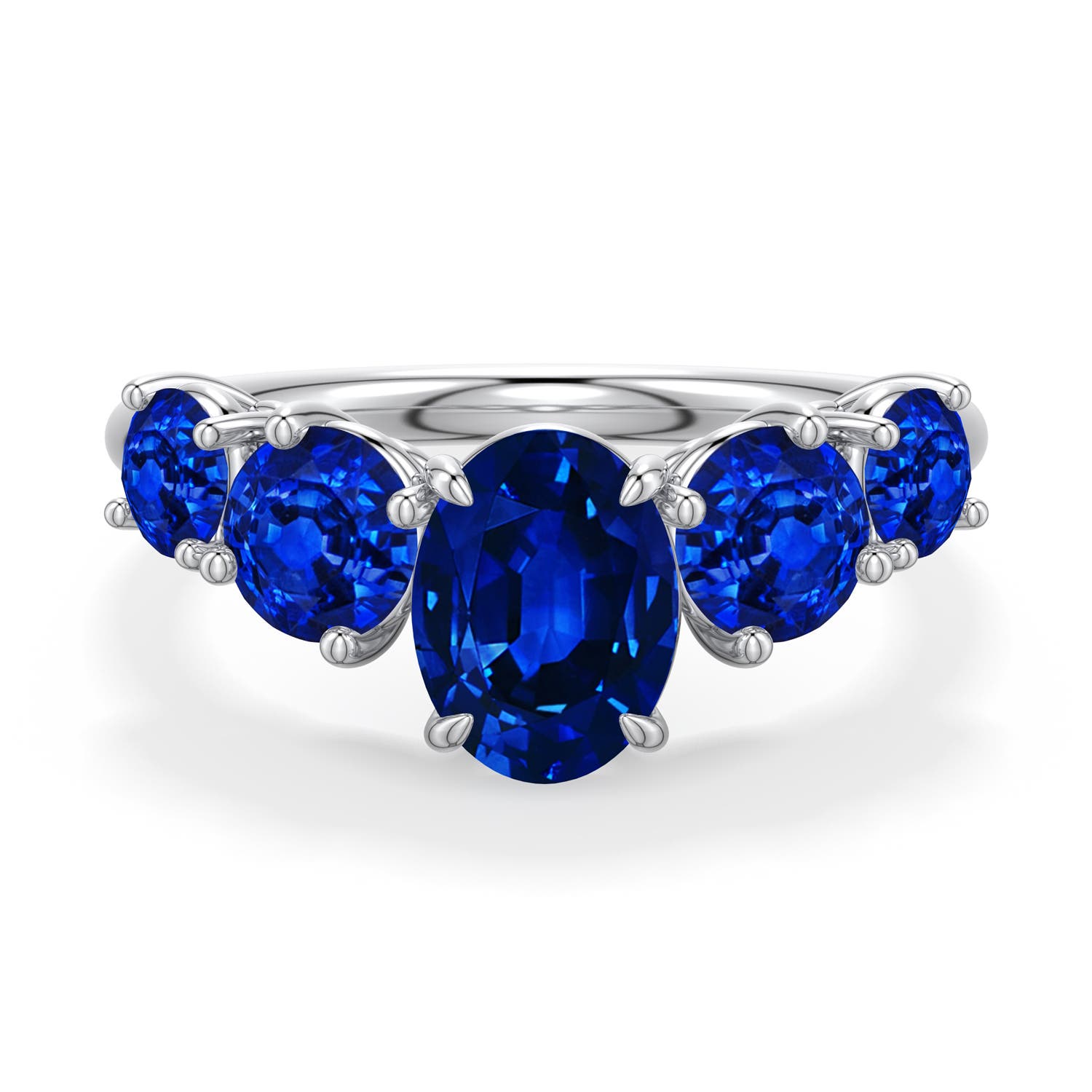 8x6mm Labgrown Oval Lab-Grown Blue Sapphire Graduated Side Stone Engagement Ring in 18K White Gold - main