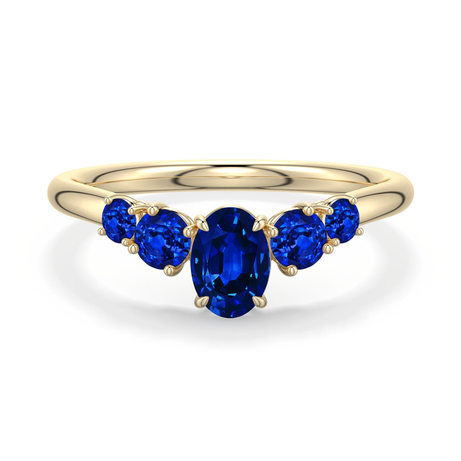 6x4mm Labgrown Oval Lab-Grown Blue Sapphire Graduated Side Stone Engagement Ring in Yellow Gold - main
