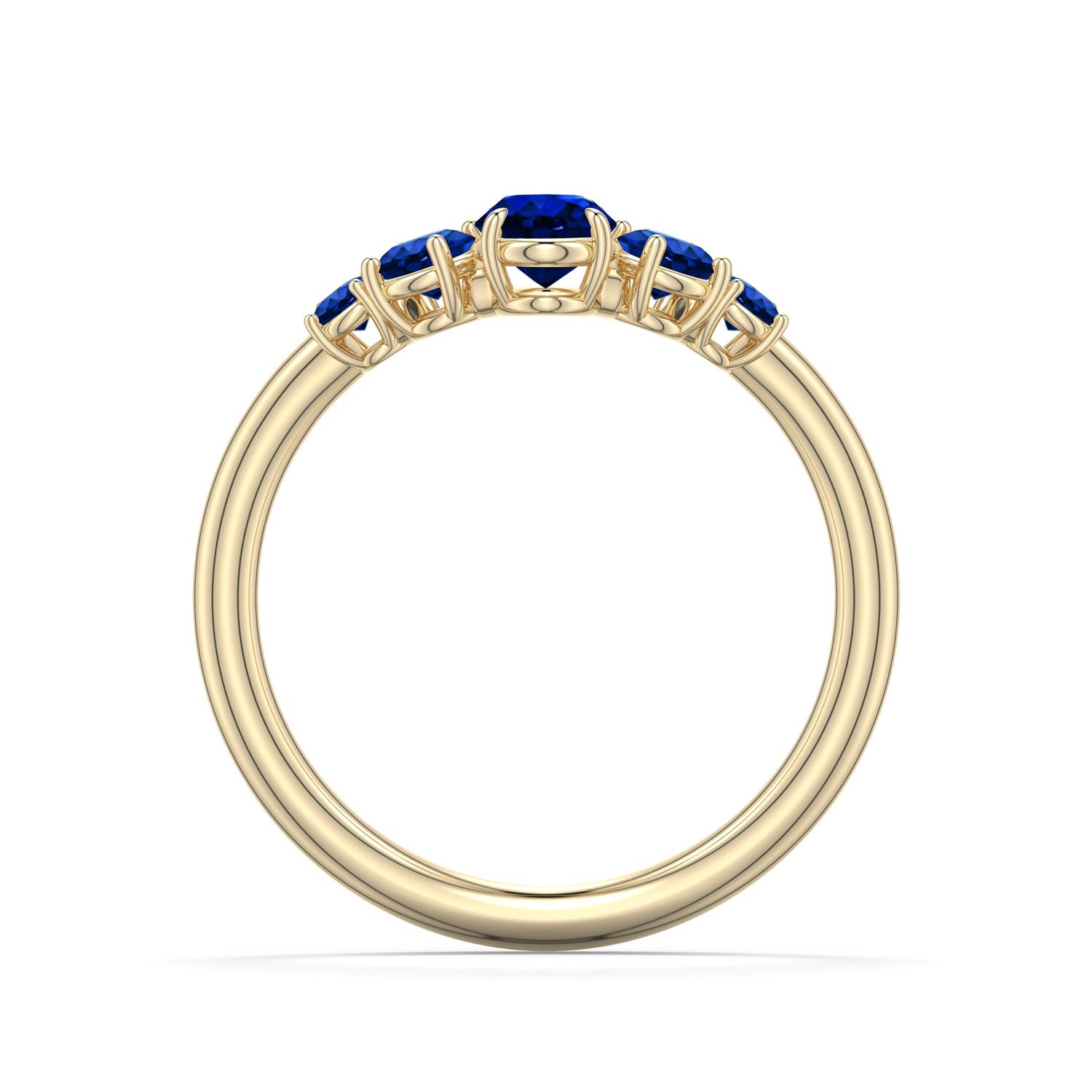 6x4mm Labgrown Oval Lab-Grown Blue Sapphire Graduated Side Stone Engagement Ring in Yellow Gold - side 1