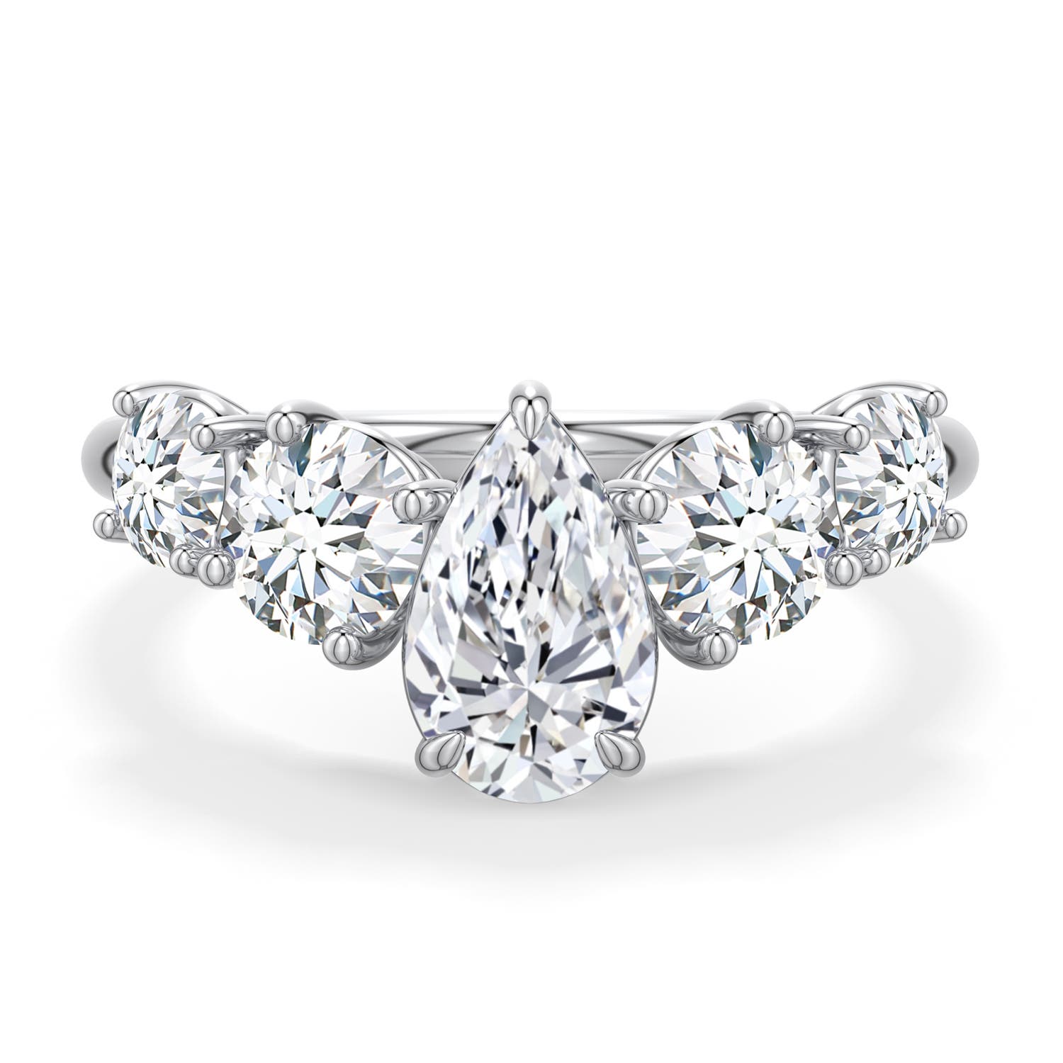 9x5.5mm FGVS Pear Lab-Grown Diamond Graduated Side Stone Engagement Ring in 18K White Gold - main