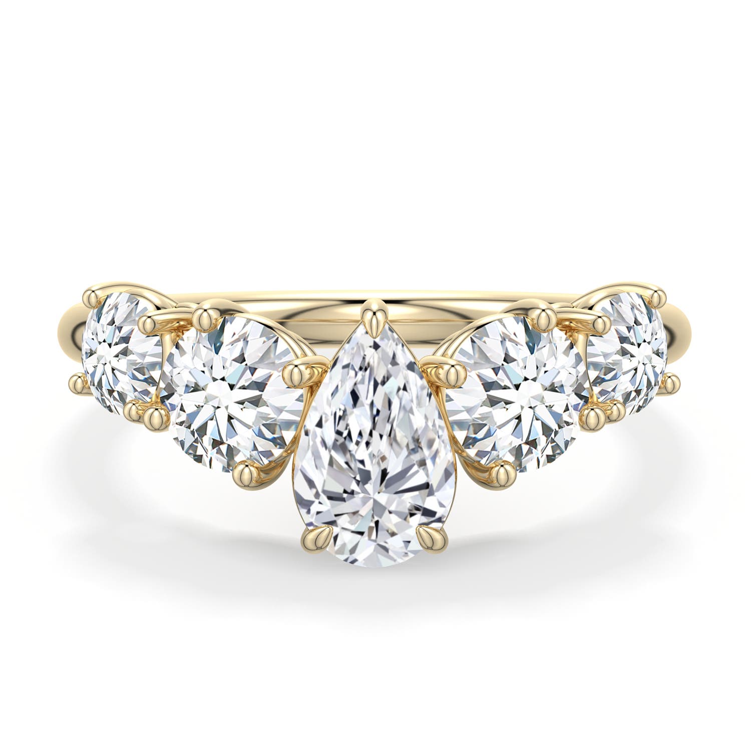 Lab-Grown Pear Shape Diamond Side Stone Engagement Ring with Diamonds