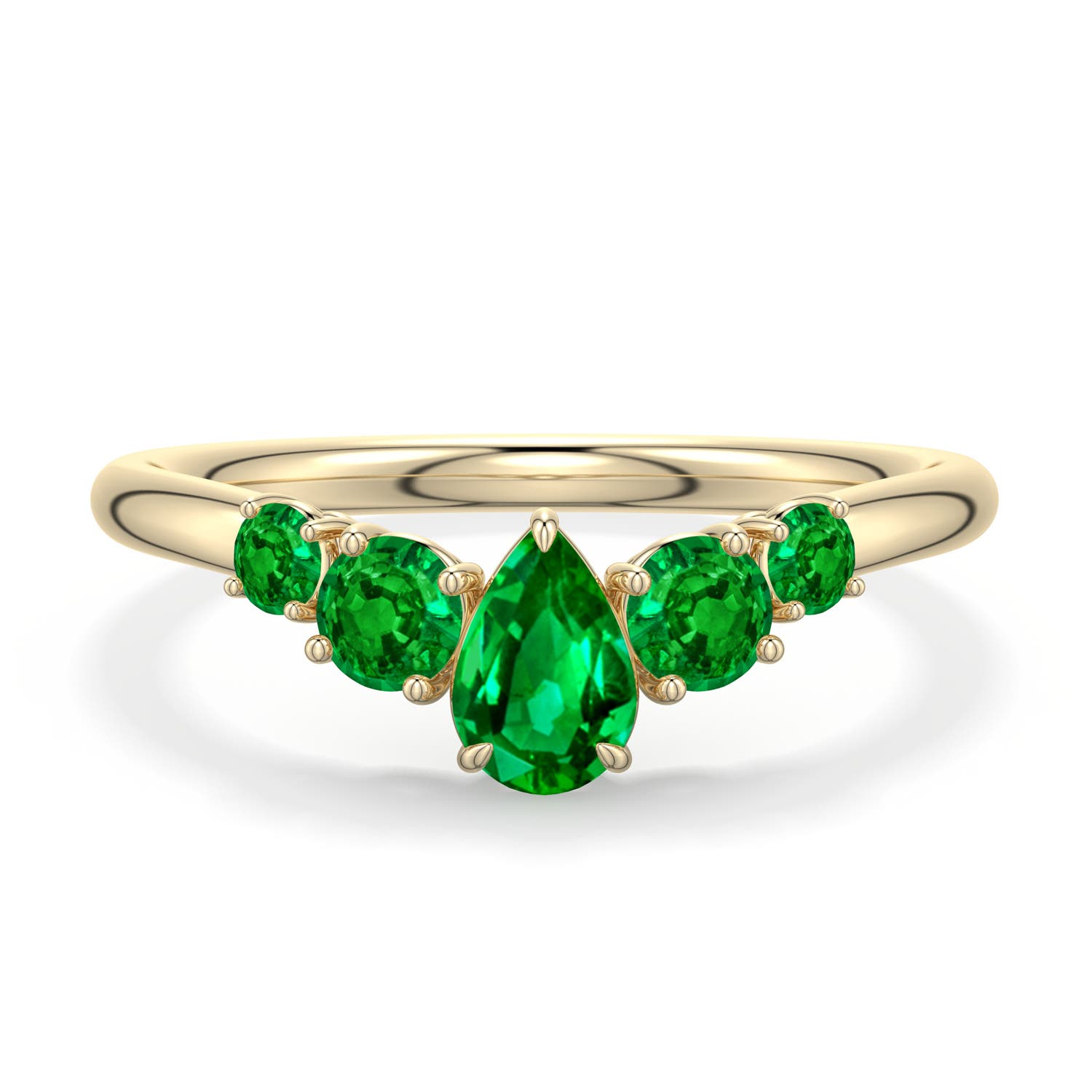 6x4mm Labgrown Pear Lab-Grown Emerald Graduated Side Stone Engagement Ring in Yellow Gold - main