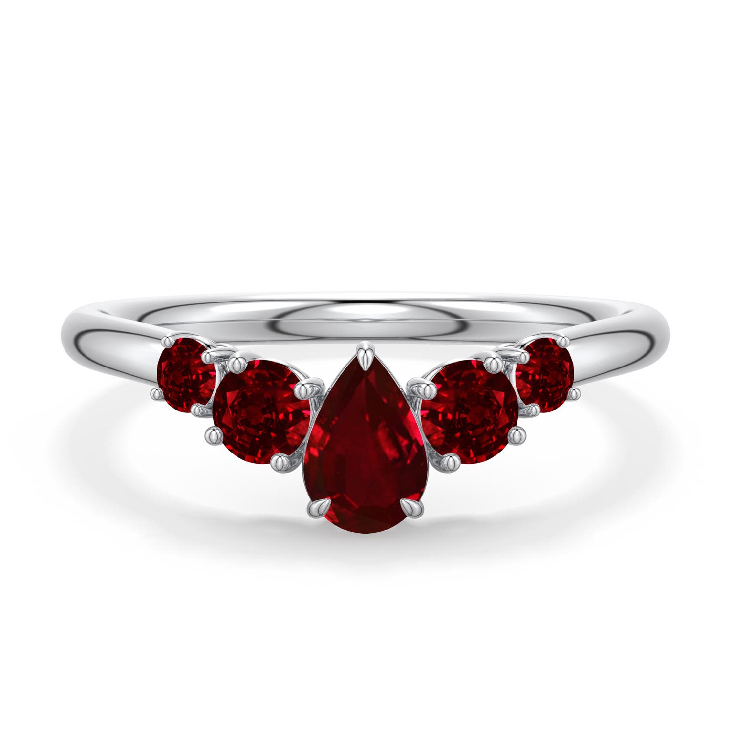 6x4mm Labgrown Pear Lab-Grown Ruby Graduated Side Stone Engagement Ring in 950 Platinum - main