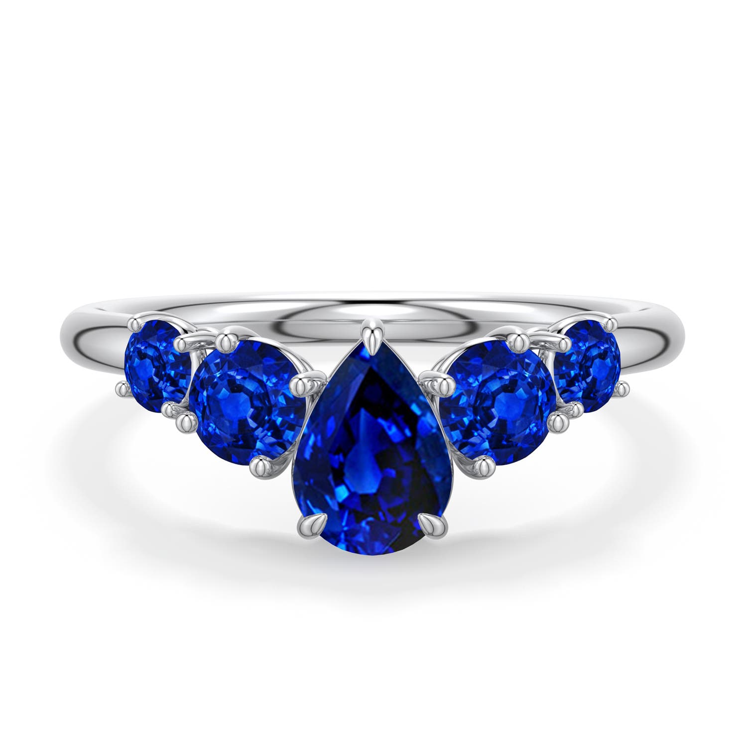 7x5mm Labgrown Pear Lab-Grown Blue Sapphire Graduated Side Stone Engagement Ring in White Gold - main