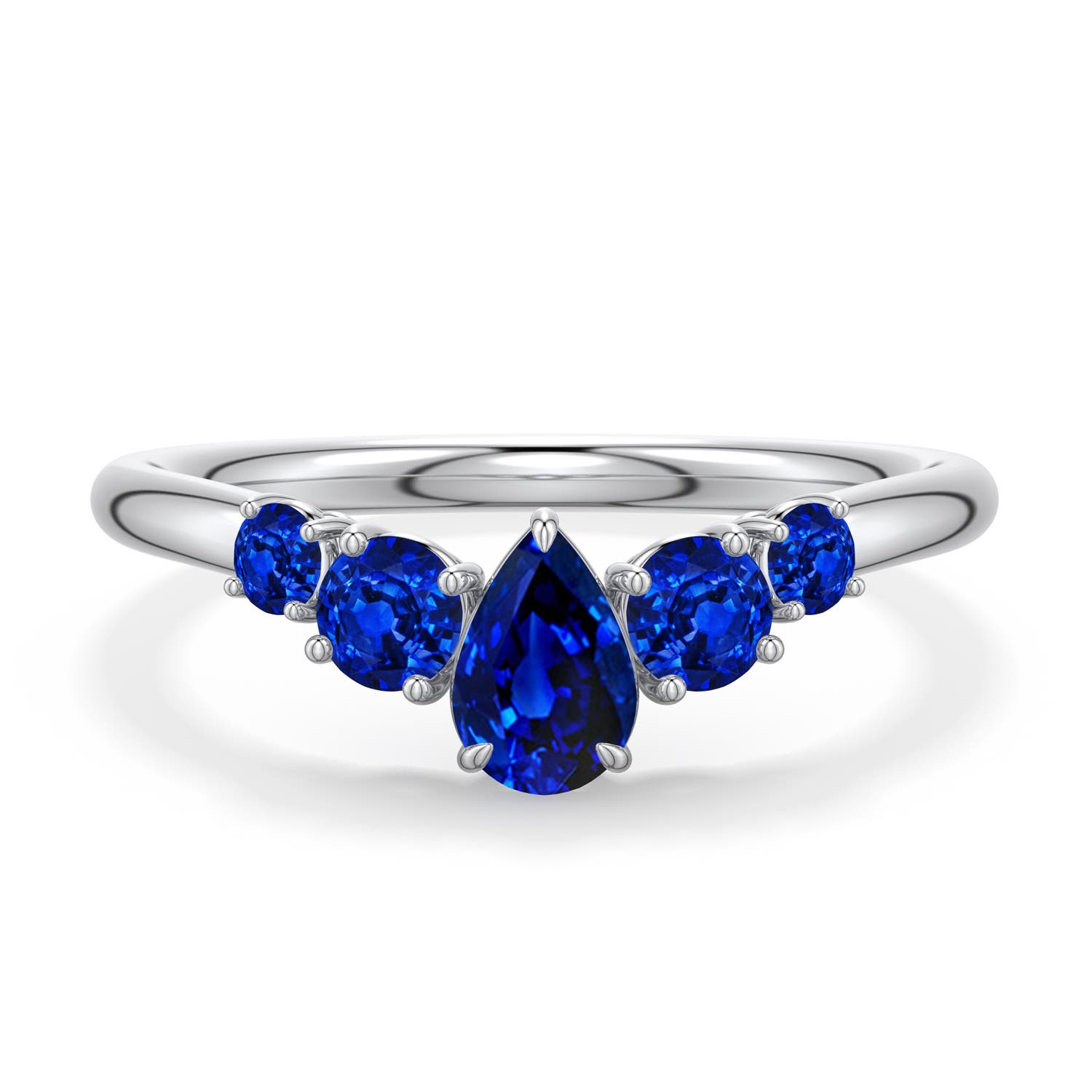 6x4mm Labgrown Pear Lab-Grown Blue Sapphire Graduated Side Stone Engagement Ring in 18K White Gold - main