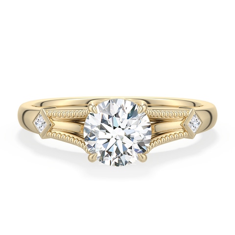 6.4mm FGVS Round Lab-Grown Diamond Cathedral Engagement Ring with Accents in Yellow Gold - main