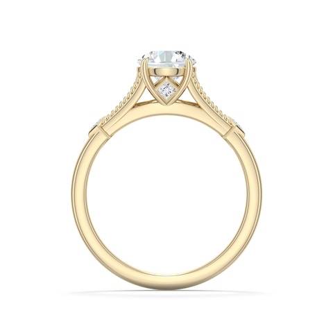 6.4mm FGVS Round Lab-Grown Diamond Cathedral Engagement Ring with Accents in Yellow Gold - side 1