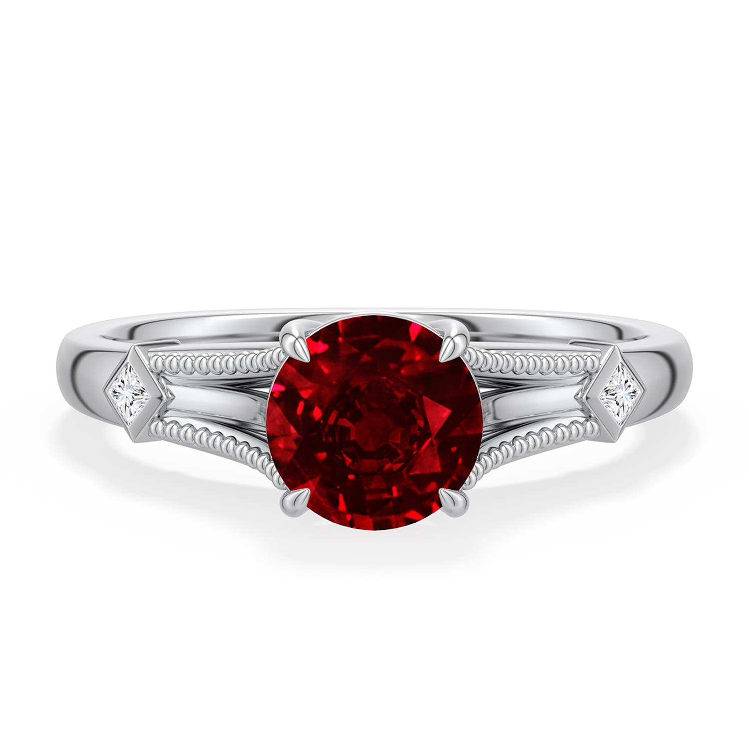 6.5mm Labgrown Round Lab-Grown Ruby Cathedral Engagement Ring with Accents in 18K White Gold - main