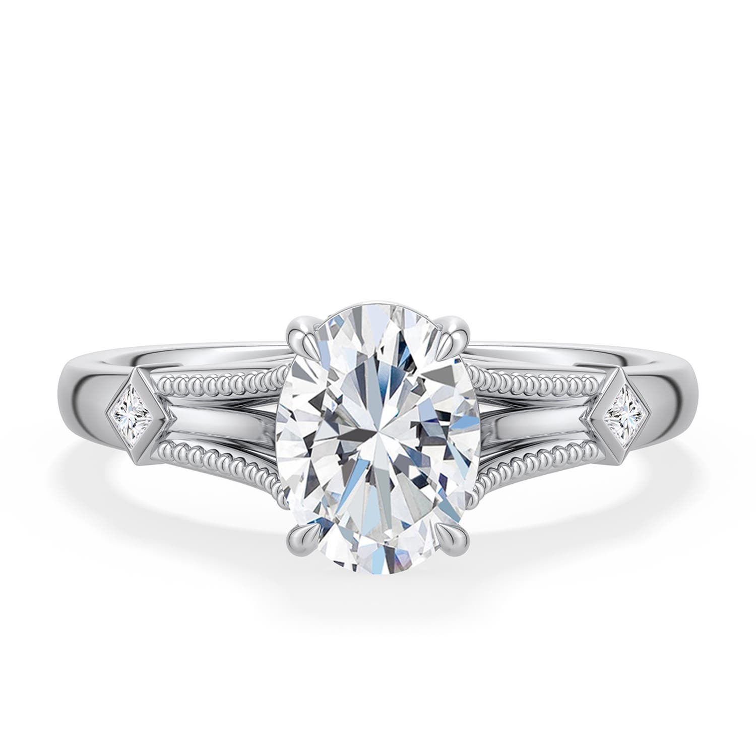 7.7x5.7mm FGVS Oval Lab-Grown Diamond Cathedral Engagement Ring with Accents in White Gold - main