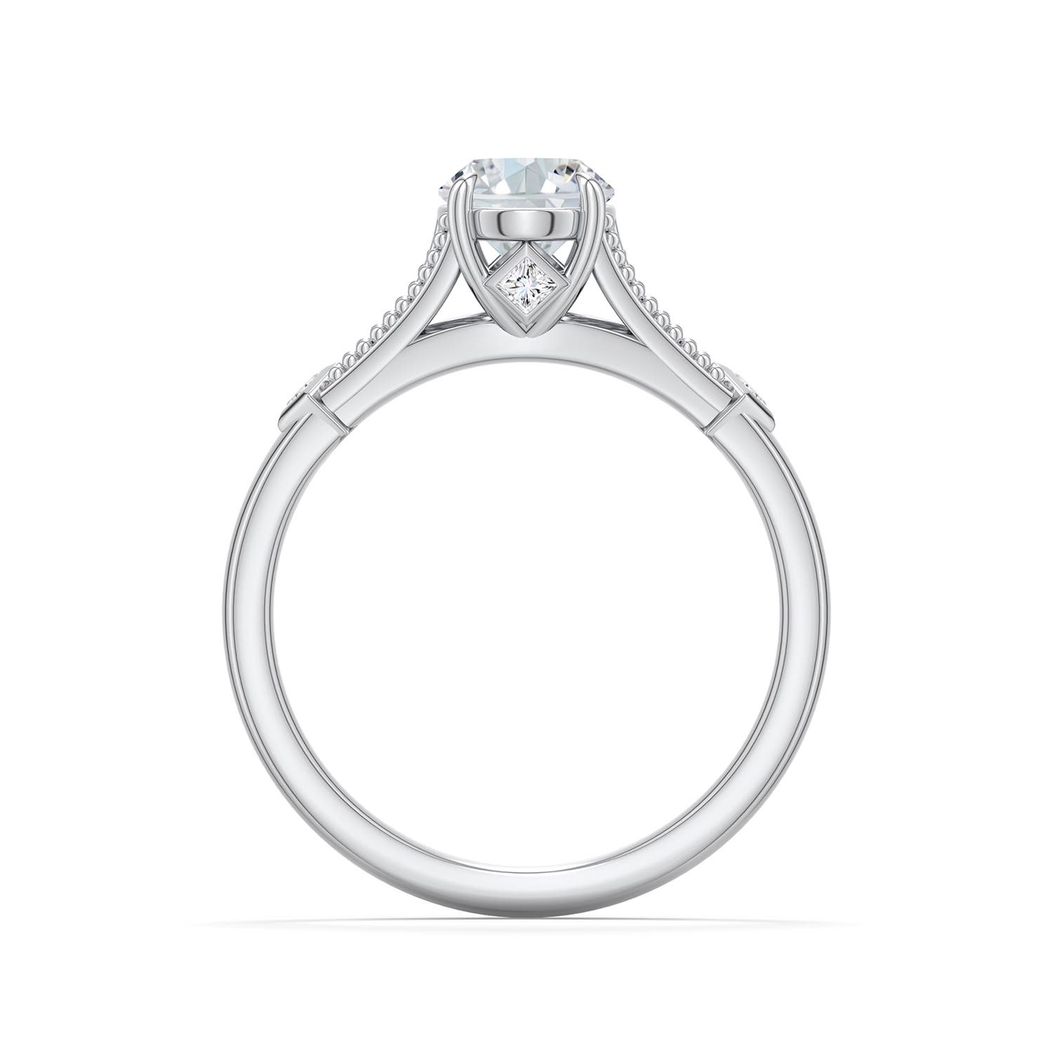 7.7x5.7mm FGVS Oval Lab-Grown Diamond Cathedral Engagement Ring with Accents in White Gold - side 1