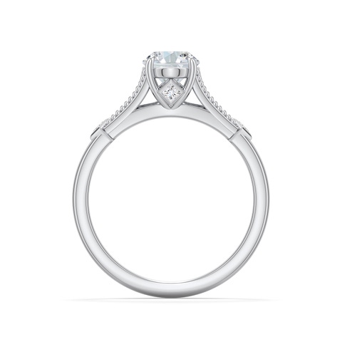 7.7x5.7mm FGVS Oval Lab-Grown Diamond Cathedral Engagement Ring with Accents in White Gold - side 1