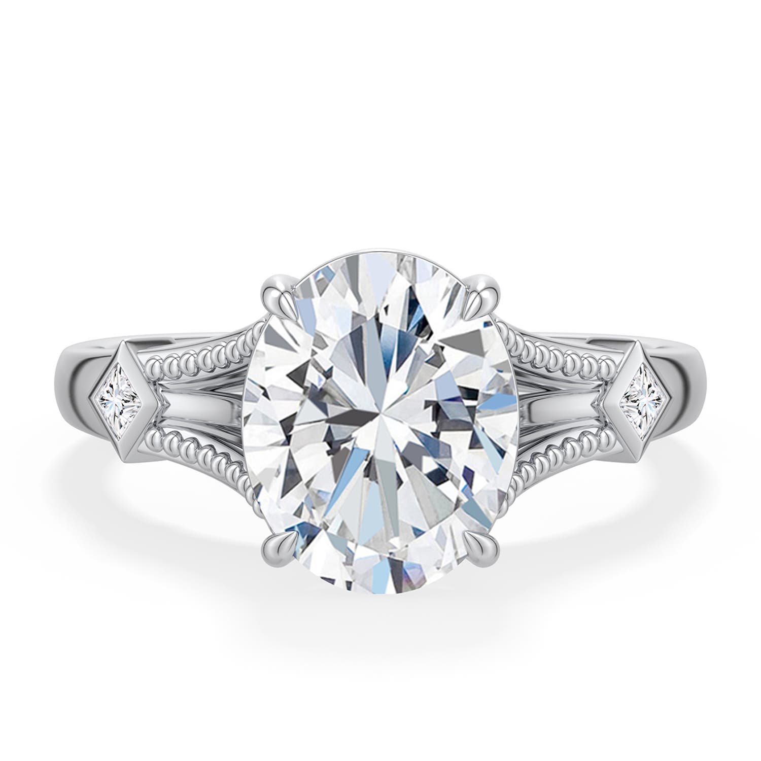 10x8mm FGVS Oval Lab-Grown Diamond Cathedral Engagement Ring with Accents in 18K White Gold - main