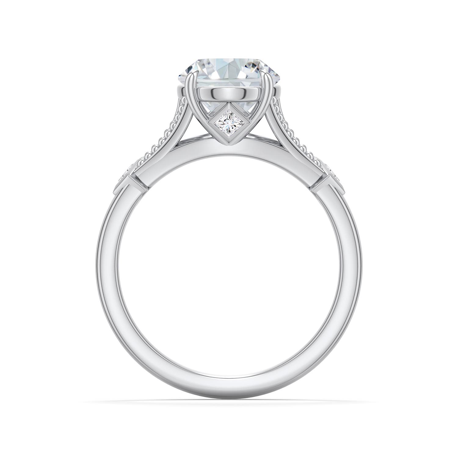 10x8mm FGVS Oval Lab-Grown Diamond Cathedral Engagement Ring with Accents in 18K White Gold - side 1