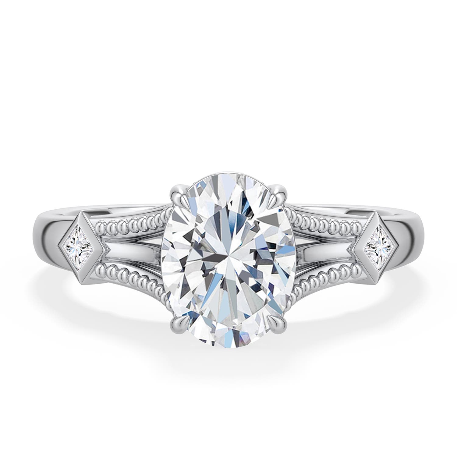 8.5x6.5mm FGVS Oval Lab-Grown Diamond Cathedral Engagement Ring with Accents in 18K White Gold - main