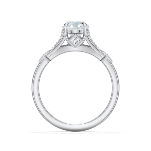 8.5x6.5mm FGVS Oval Lab-Grown Diamond Cathedral Engagement Ring with Accents in 18K White Gold - side 1