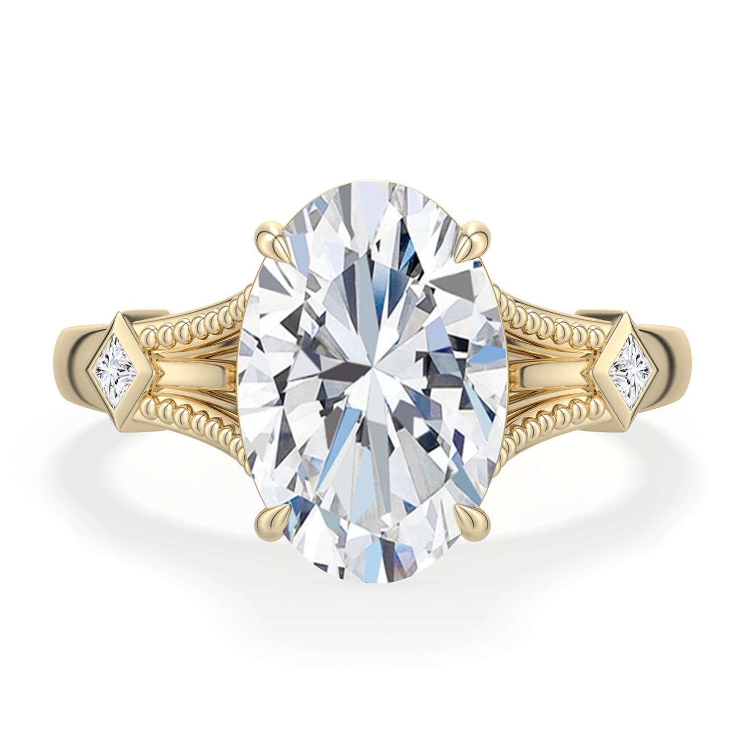 12x8mm DEVVS Oval Lab-Grown Diamond Cathedral Engagement Ring with Accents in Yellow Gold - main