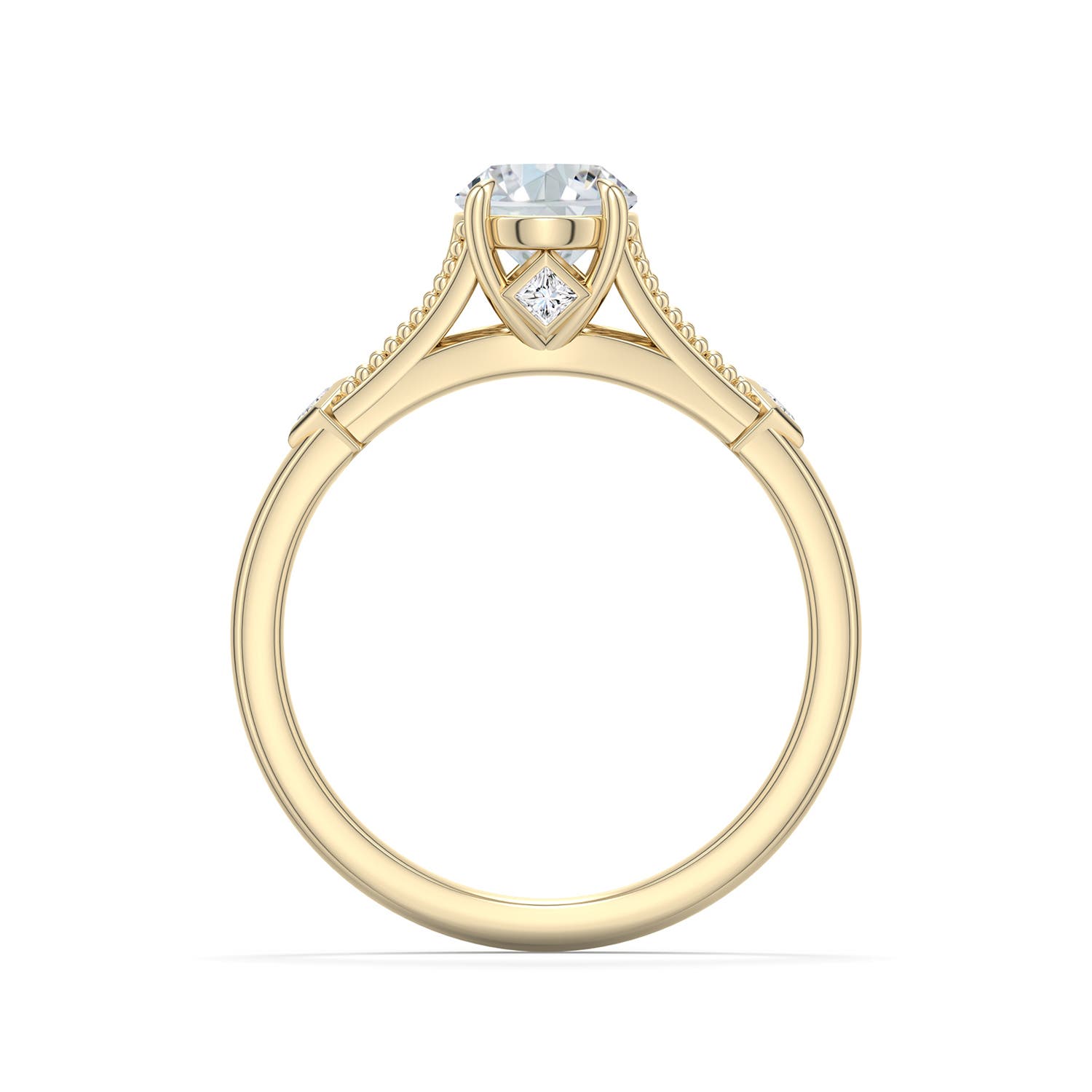7.7x5.7mm FGVS Oval Lab-Grown Diamond Cathedral Engagement Ring with Accents in Yellow Gold - side 1