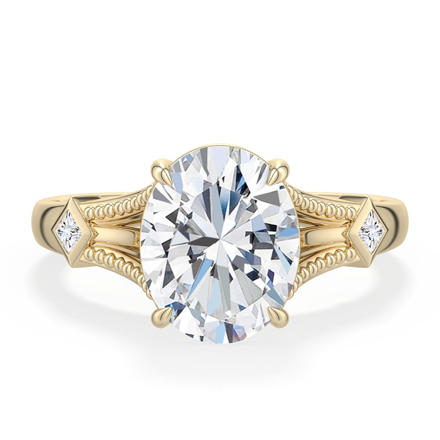 10x8mm FGVS Oval Lab-Grown Diamond Cathedral Engagement Ring with Accents in 18K Yellow Gold - main