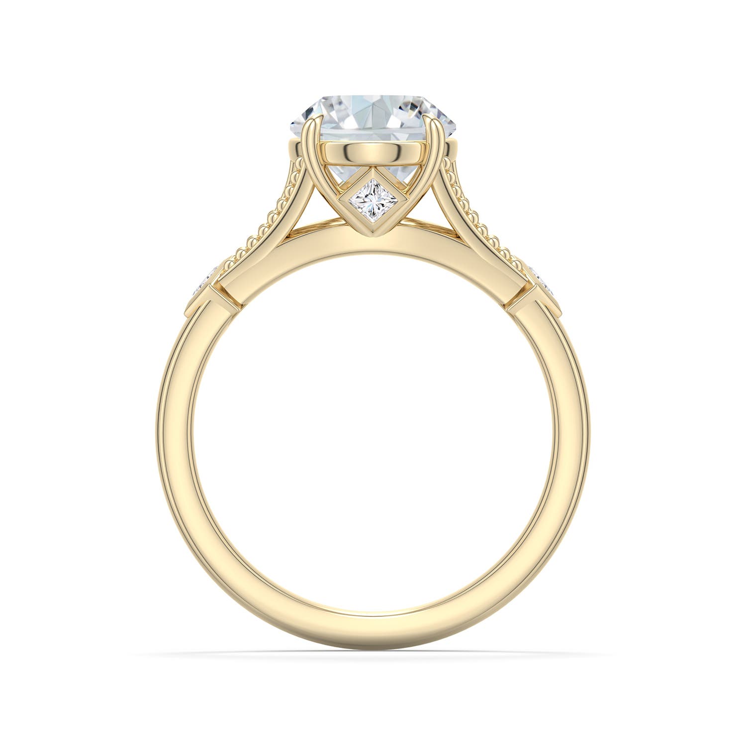10x8mm FGVS Oval Lab-Grown Diamond Cathedral Engagement Ring with Accents in 18K Yellow Gold - side 1