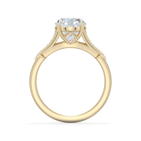 10x8mm FGVS Oval Lab-Grown Diamond Cathedral Engagement Ring with Accents in 18K Yellow Gold - side 1