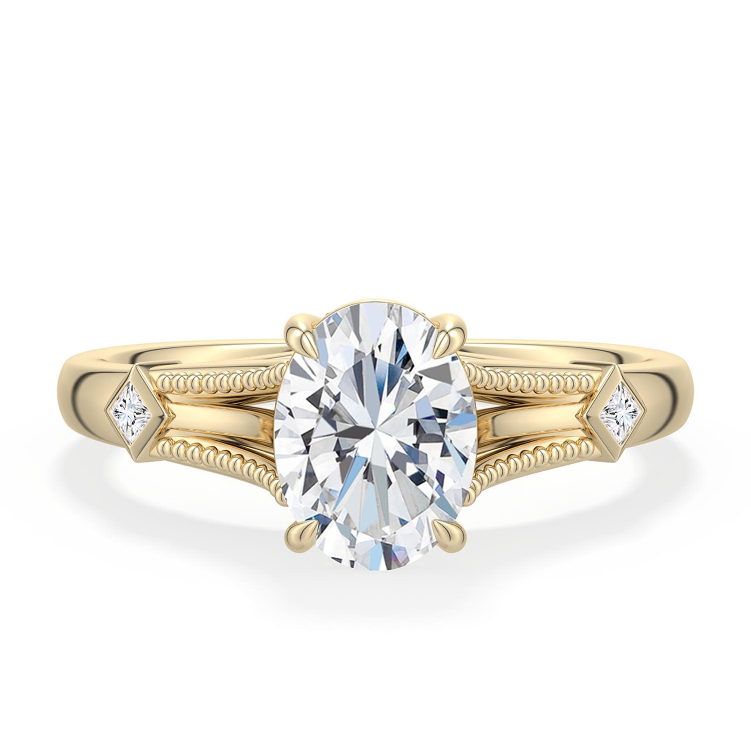 7.7x5.7mm FGVS Oval Lab-Grown Diamond Cathedral Engagement Ring with Accents in 18K Yellow Gold - main