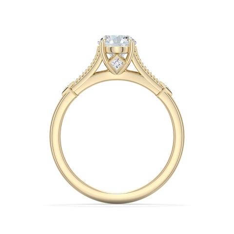 7.7x5.7mm FGVS Oval Lab-Grown Diamond Cathedral Engagement Ring with Accents in 18K Yellow Gold - side 1