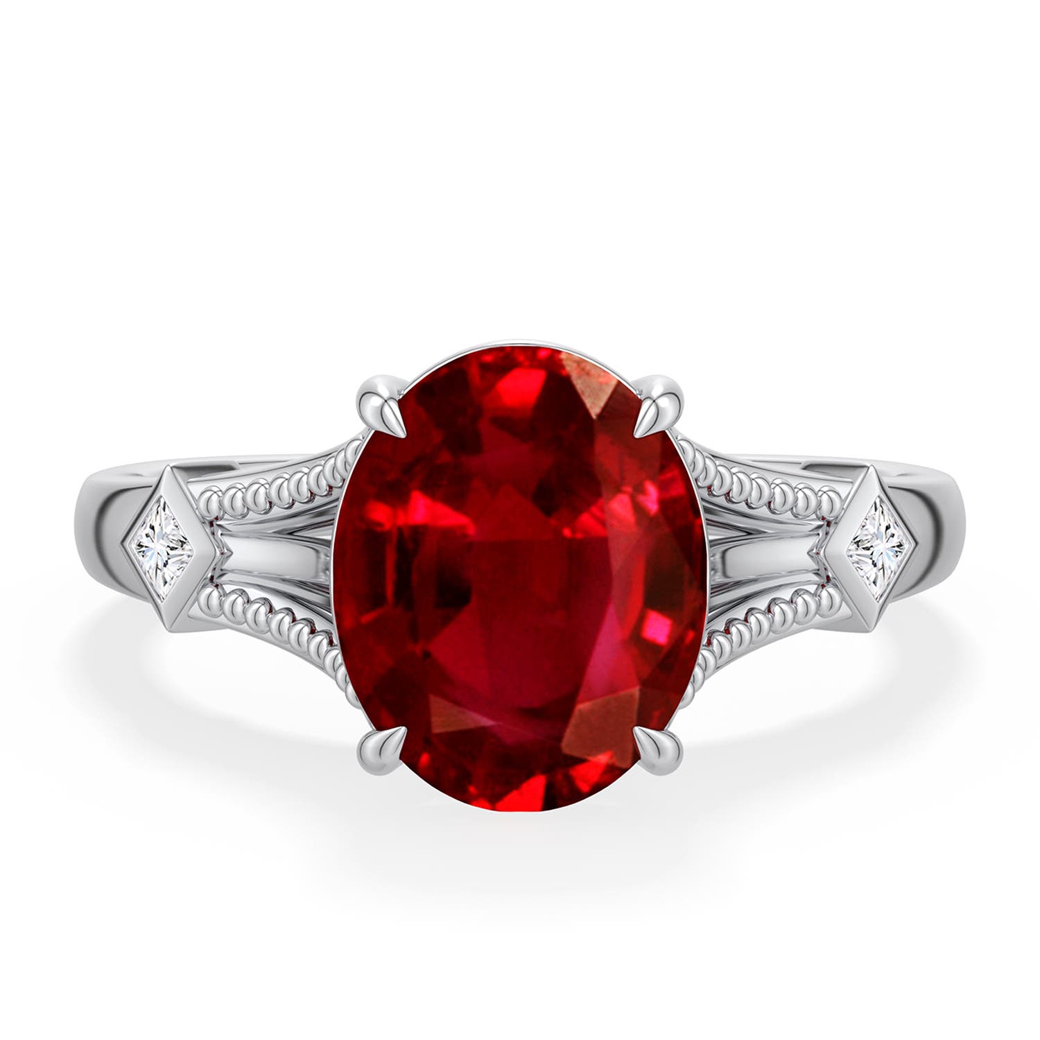 10x8mm Labgrown Oval Lab-Grown Ruby Cathedral Engagement Ring with Accents in 950 Platinum - main