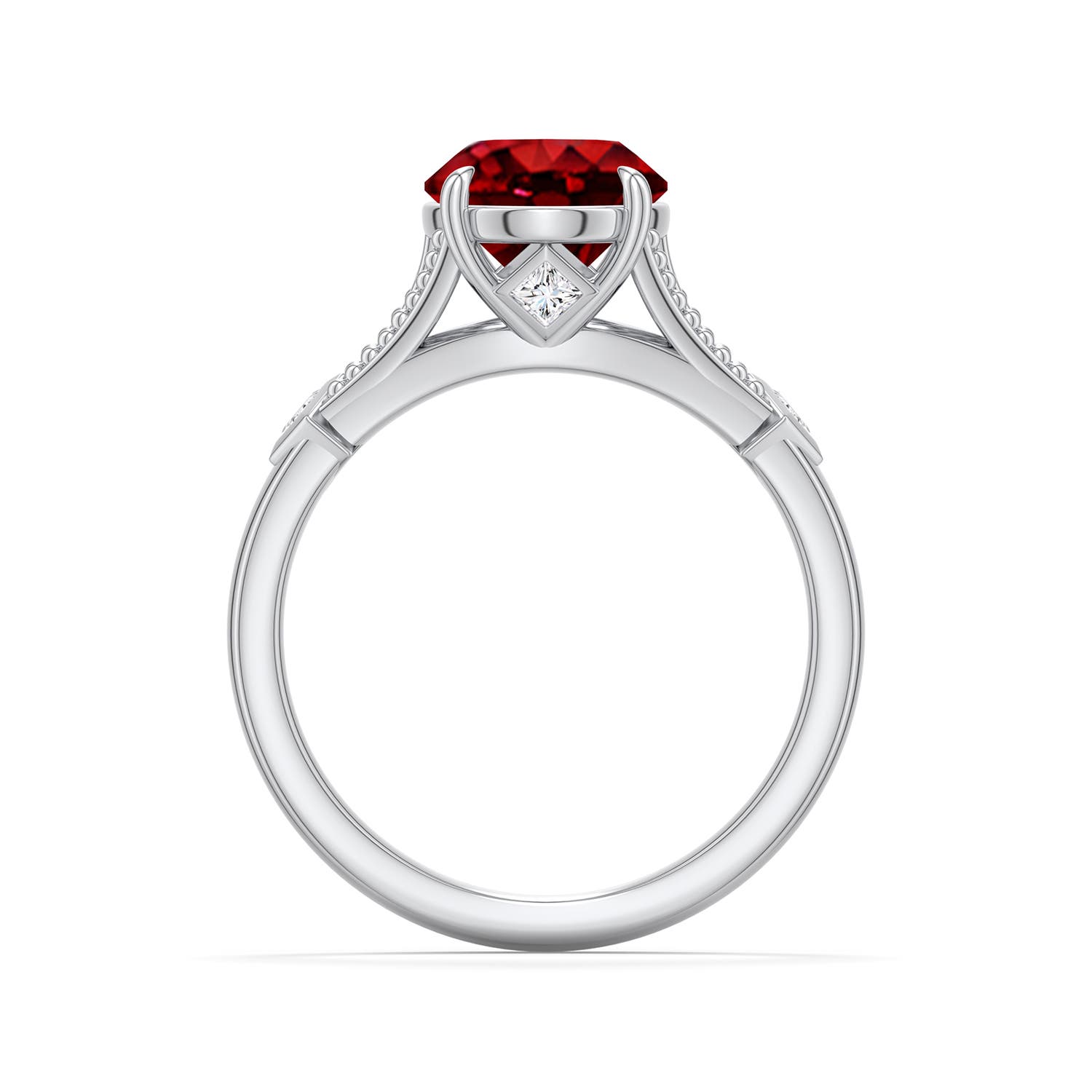 10x8mm Labgrown Oval Lab-Grown Ruby Cathedral Engagement Ring with Accents in 950 Platinum - side 1