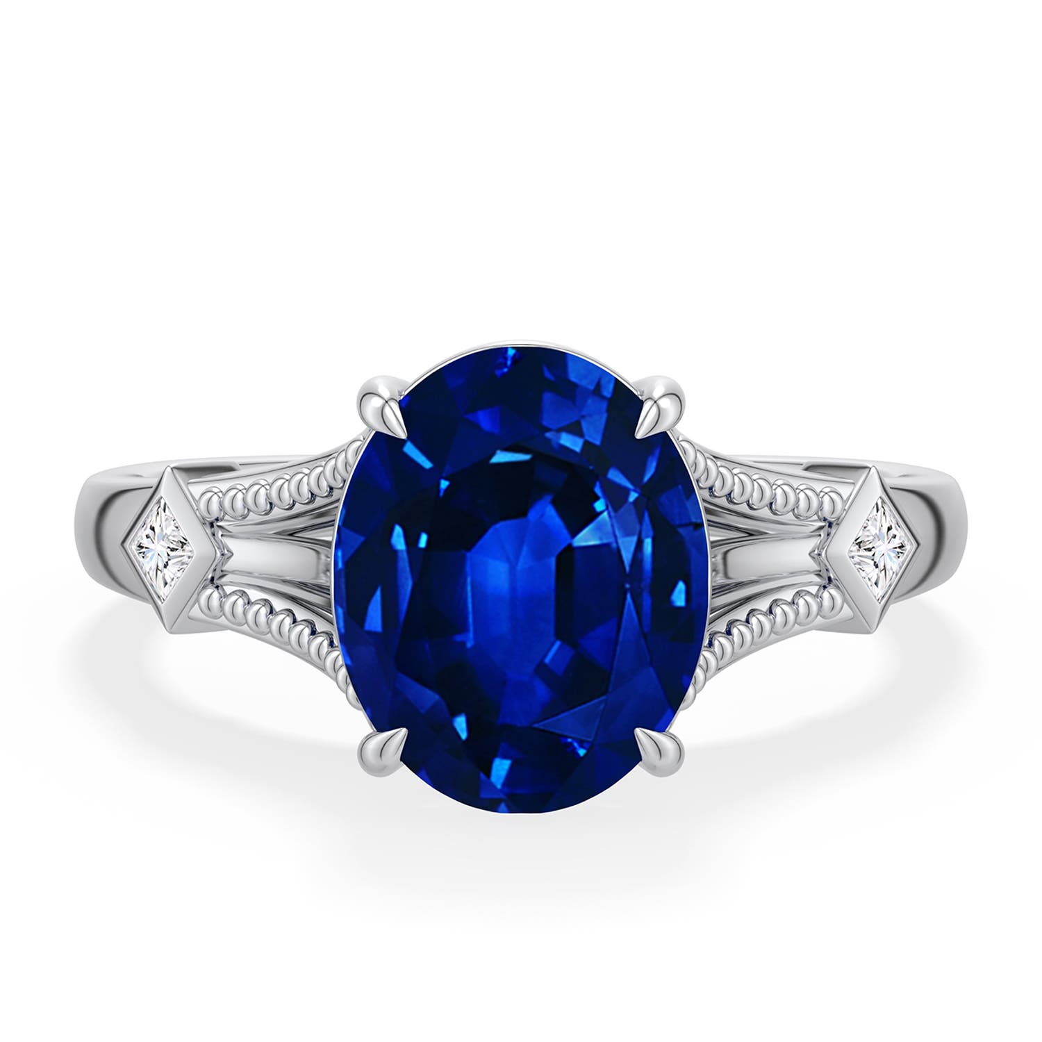 10x8mm Labgrown Oval Lab-Grown Blue Sapphire Cathedral Engagement Ring with Accents in 950 Platinum - main