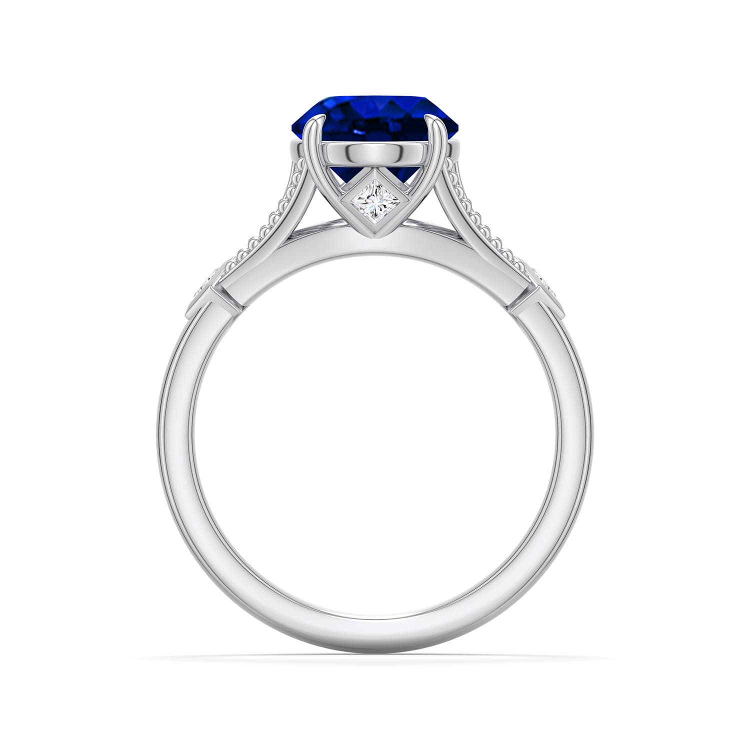 10x8mm Labgrown Oval Lab-Grown Blue Sapphire Cathedral Engagement Ring with Accents in 950 Platinum - side 1