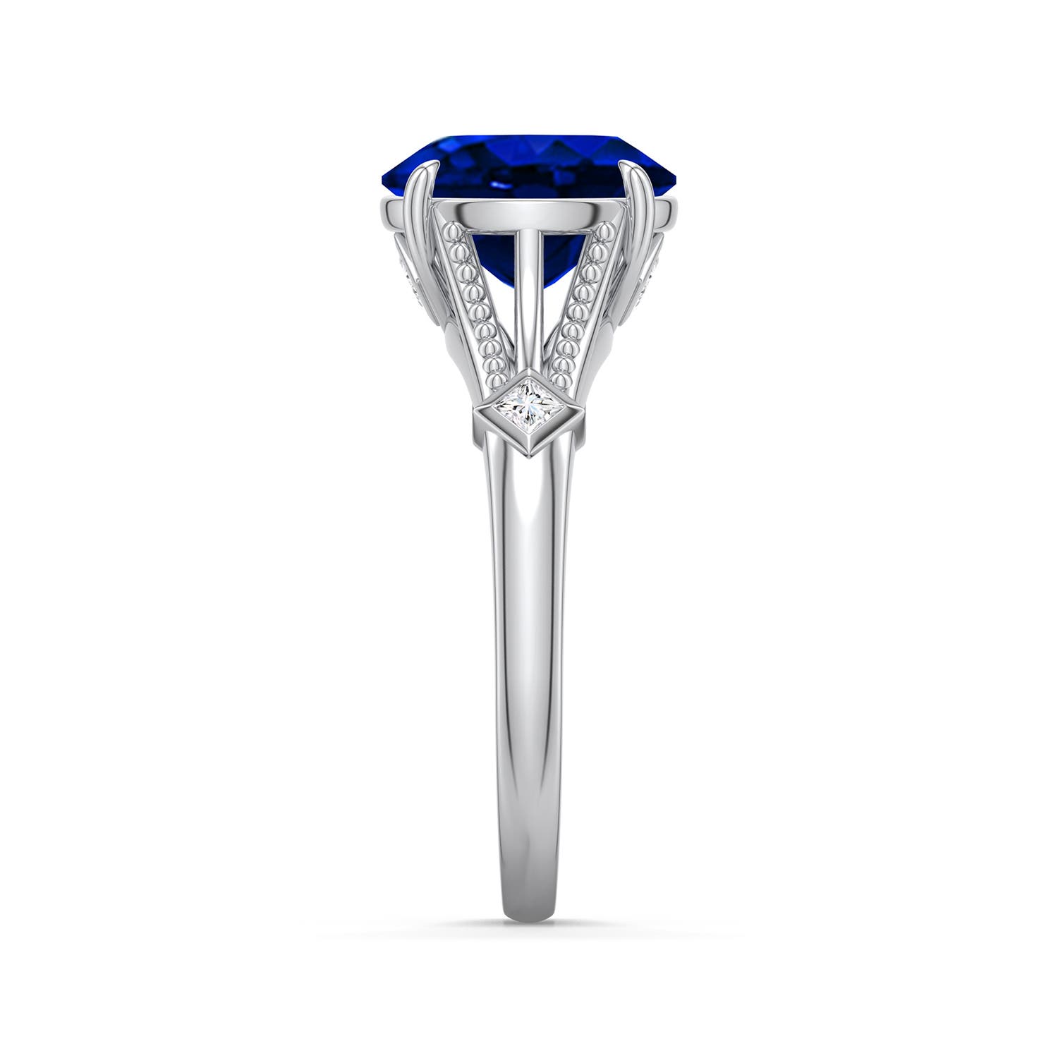 10x8mm Labgrown Oval Lab-Grown Blue Sapphire Cathedral Engagement Ring with Accents in White Gold - side 2 - side 4