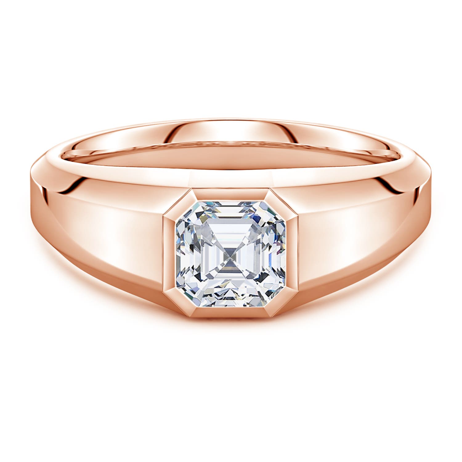 Angara 1.25 Carats Asscher-Cut Lab-Grown Diamond Men's Octagon Signet Ring in 18K Rose Gold