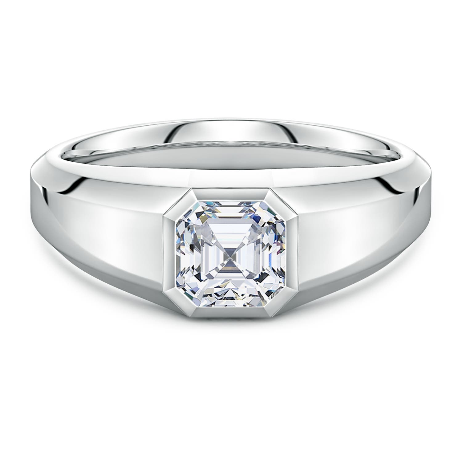 Angara 1.25 Carats Asscher-Cut Lab-Grown Diamond Men's Octagon Signet Ring in 14K White Gold