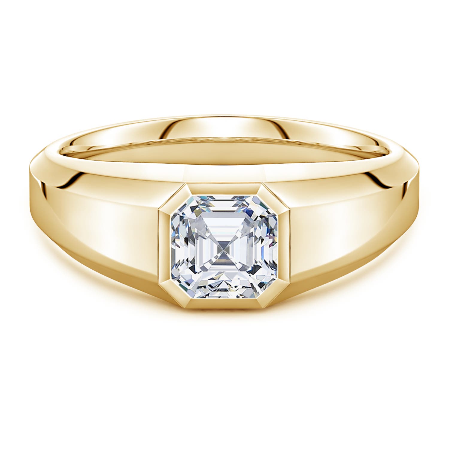 Angara 1.25 Carats Asscher-Cut Lab-Grown Diamond Men's Octagon Signet Ring in 14K Yellow Gold