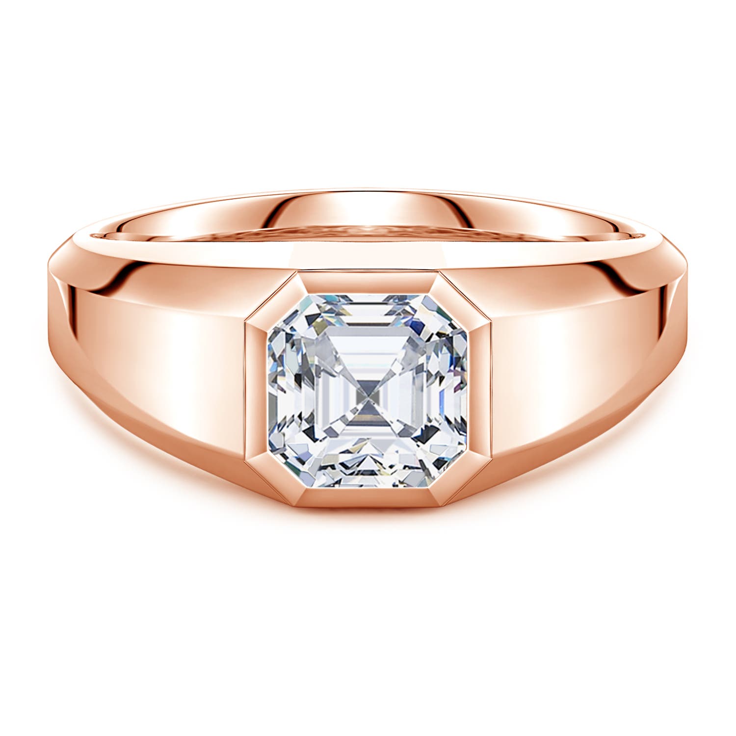 Angara 2.0 Carats Asscher-Cut Lab-Grown Diamond Men's Octagon Signet Ring in 18K Rose Gold