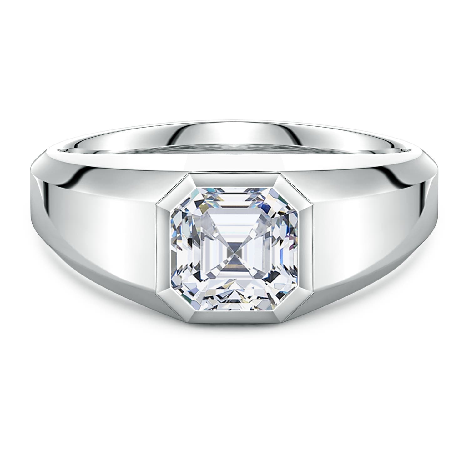 Angara 2.0 Carats Asscher-Cut Lab-Grown Diamond Men's Octagon Signet Ring in 18K White Gold