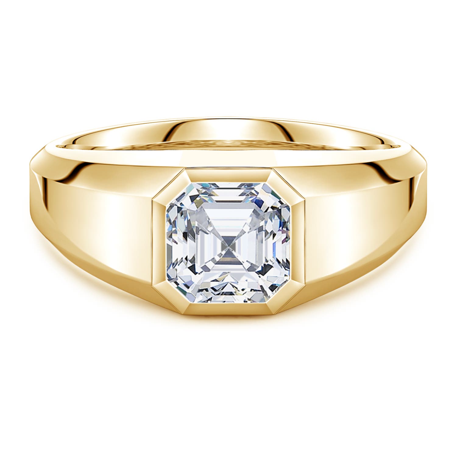 Angara 2.0 Carats Asscher-Cut Lab-Grown Diamond Men's Octagon Signet Ring in 14K Yellow Gold