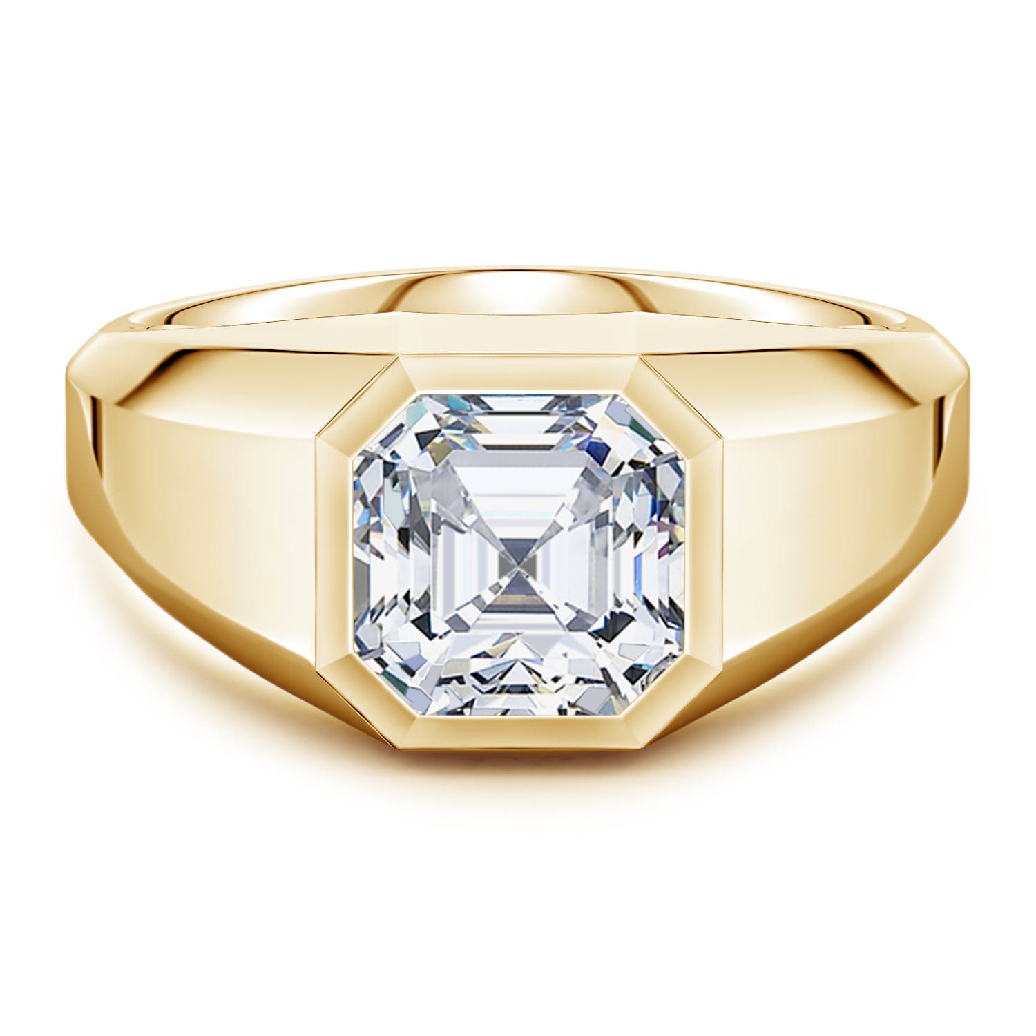 Angara 3.0 Carats Asscher-Cut Lab-Grown Diamond Men's Octagon Signet Ring in 18K Yellow Gold
