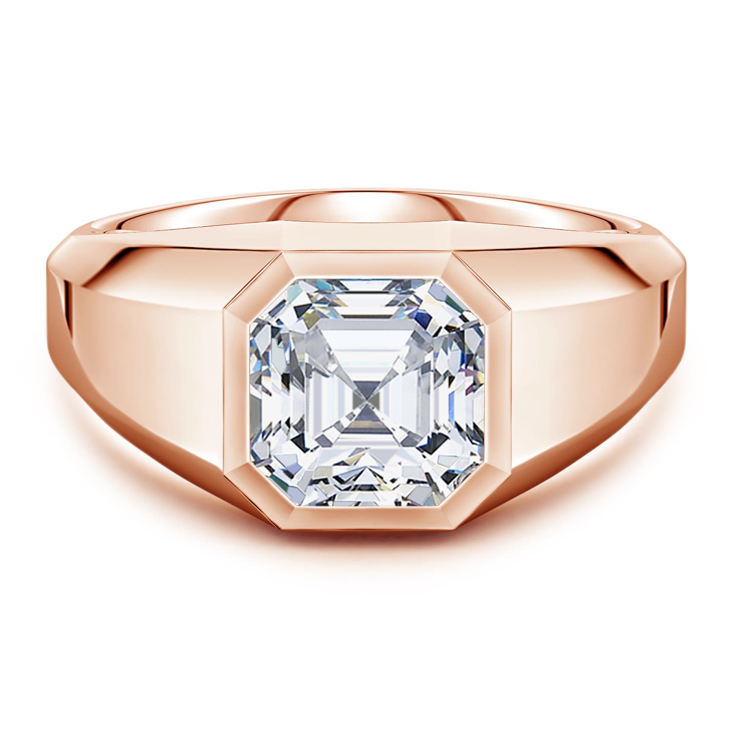 Angara 3.0 Carats Asscher-Cut Lab-Grown Diamond Men's Octagon Signet Ring in 14K Rose Gold