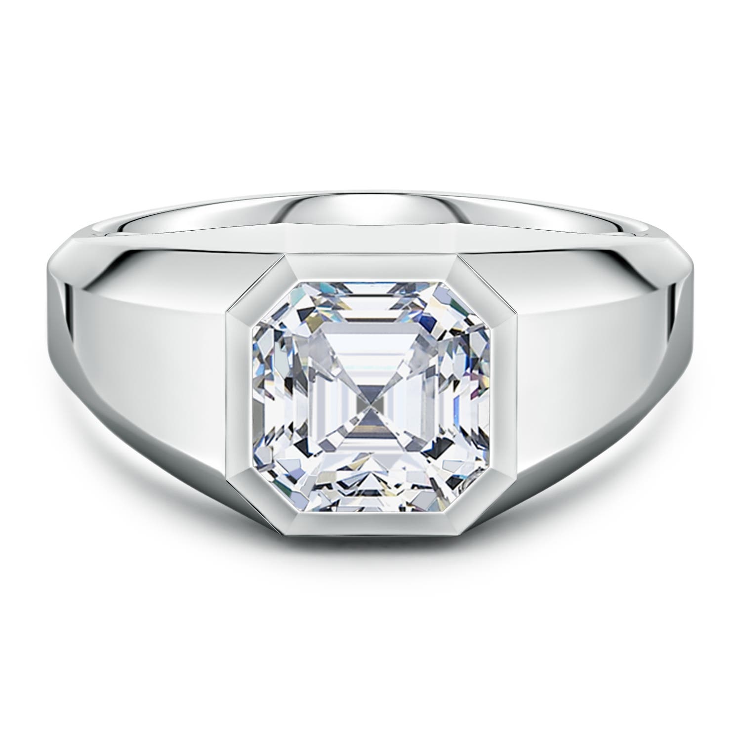 Angara 3.0 Carats Asscher-Cut Lab-Grown Diamond Men's Octagon Signet Ring in 14K White Gold