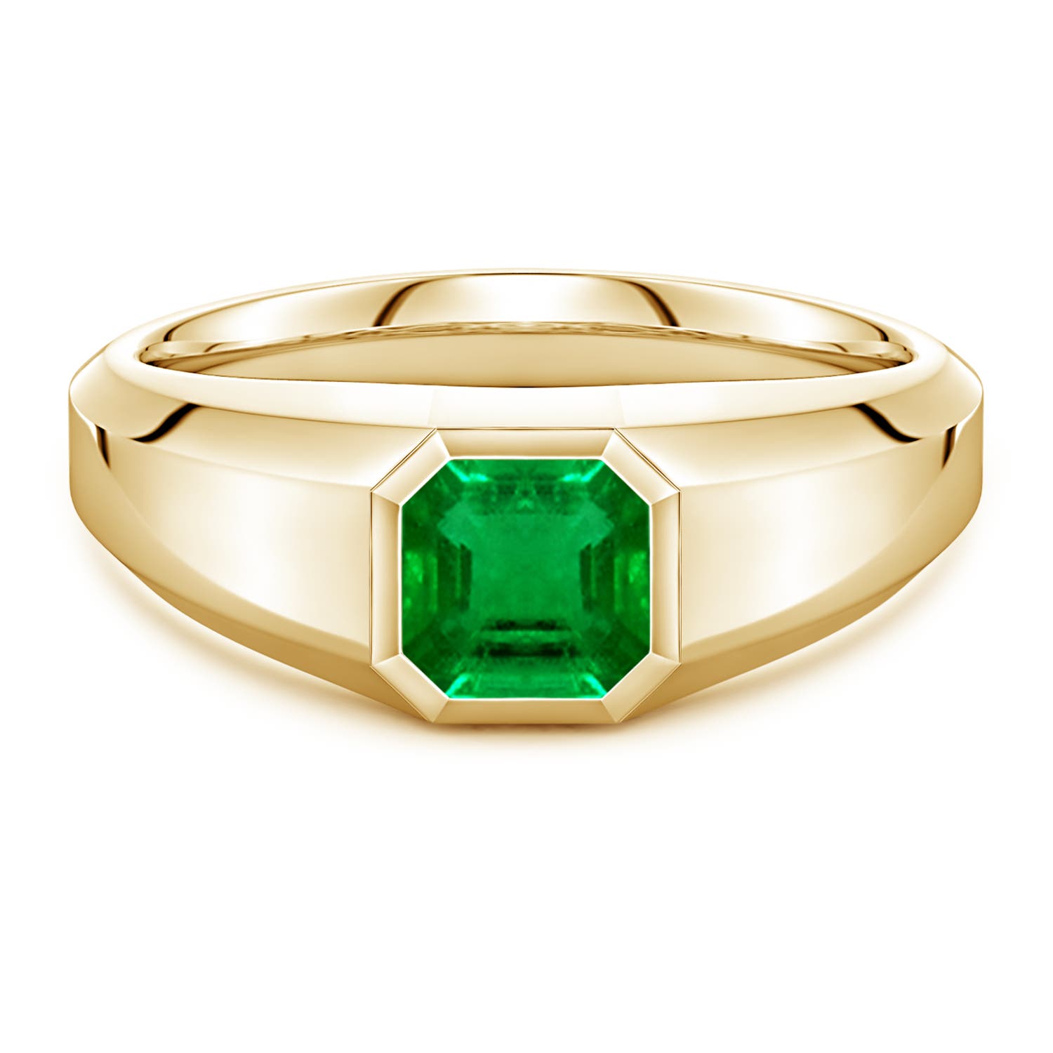 Angara 1.03 Carats Square Emerald-Cut Lab-Grown Emerald Men's Octagon Signet Ring in 18K Yellow Gold