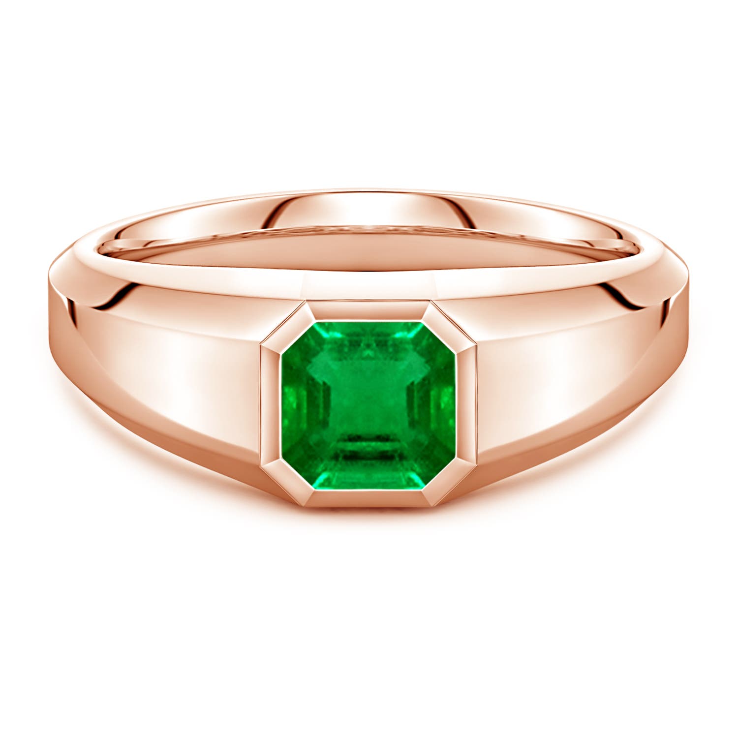 Angara 1.03 Carats Square Emerald-Cut Lab-Grown Emerald Men's Octagon Signet Ring in 14K Rose Gold