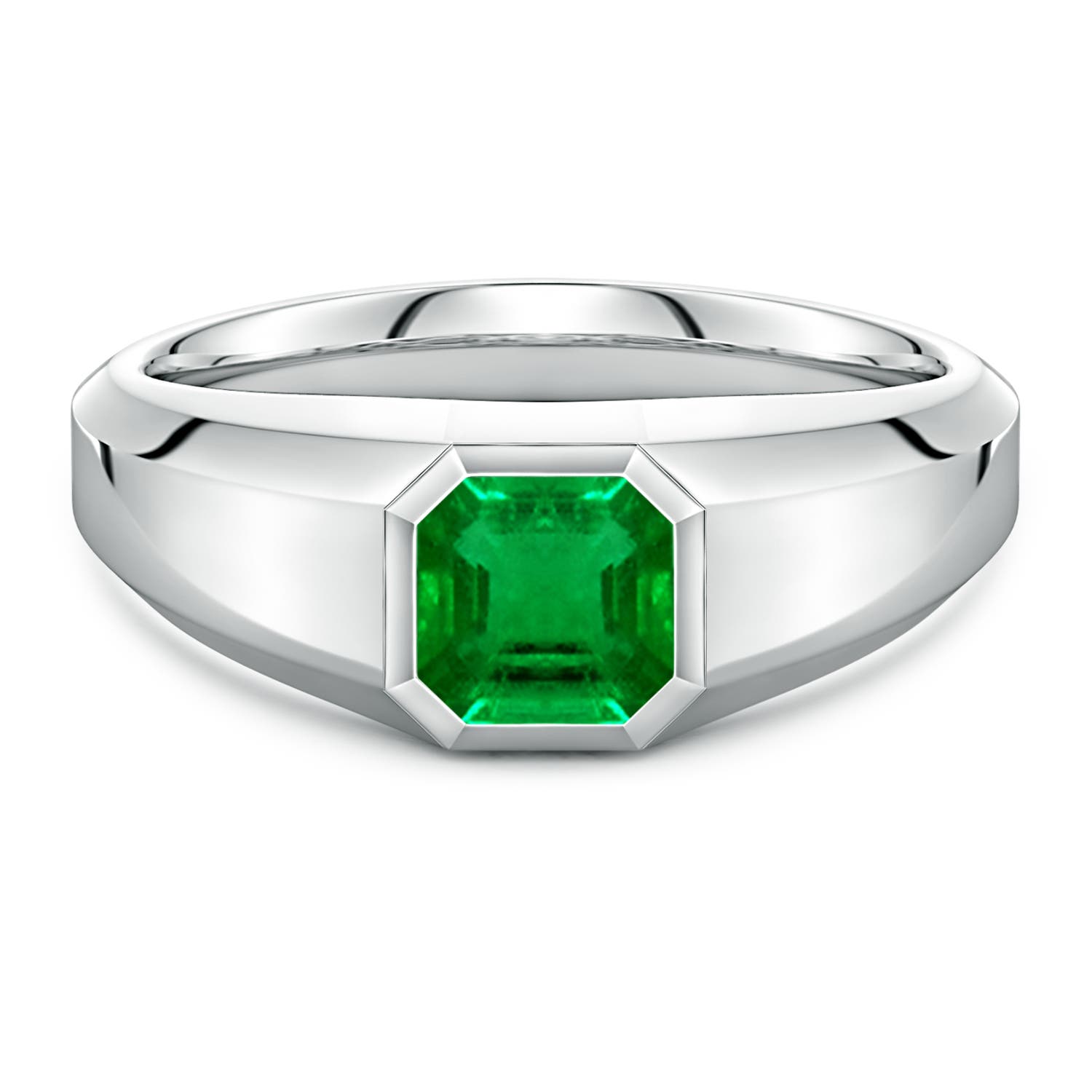 Angara 1.03 Carats Square Emerald-Cut Lab-Grown Emerald Men's Octagon Signet Ring in 14K White Gold